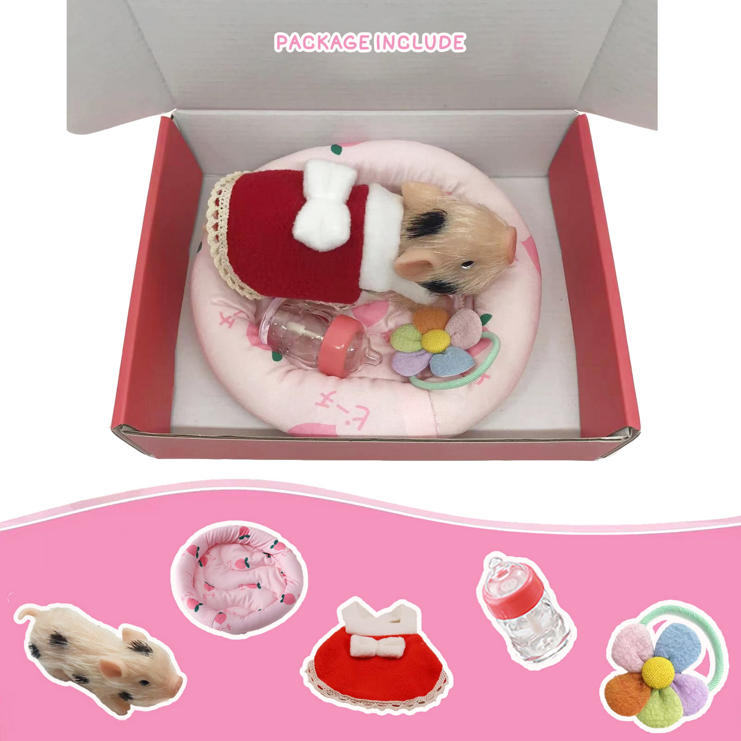 VOLOBE 5 Inches Silicone Piglet, Soft Mini Realistic Silicone Animals, Gift  Box with Amazing Silicone Piglet Accessories, Kids Lifelike Reborn