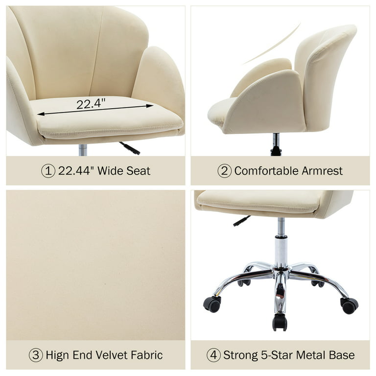 Renwick Adjustable Swivel Velvet Desk Chair for Home Office, Ivory