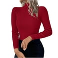 thumbnail image 3 of qolati Womens Turtleneck Sweaters Fall Winter Slim Fitted Long Sleeve Pullover Sweater Dressy Casual Ribbed Knit Basic Tunic Tops Red M, 3 of 10