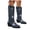 Blue, variant on Floral Embroidery Cowboy Boots for Women Chunky Heel Pointed Toe Riding Mid Calf Boots Pull on Booties