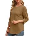 thumbnail image 4 of TKLPEHG Long Sleeve Tops for Women Crew Neck Pullover Tops Classic Solid Color Lightweight Fashion Casual Loose Blouse (Khaki,XXL), 4 of 8