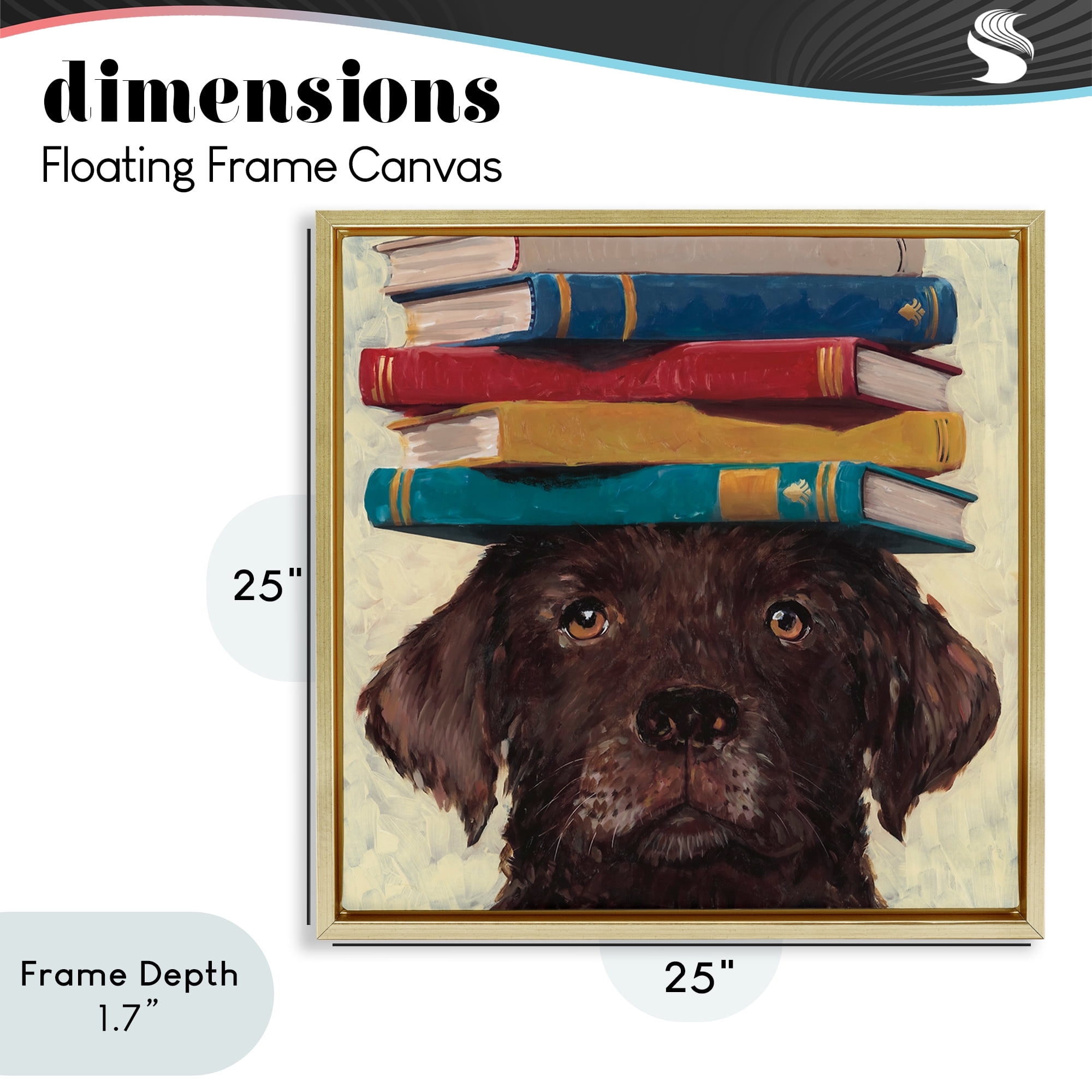 Stupell Industries Studious Abby Dog Gold Framed Floater Canvas Wall Art, design by Studio Bautista