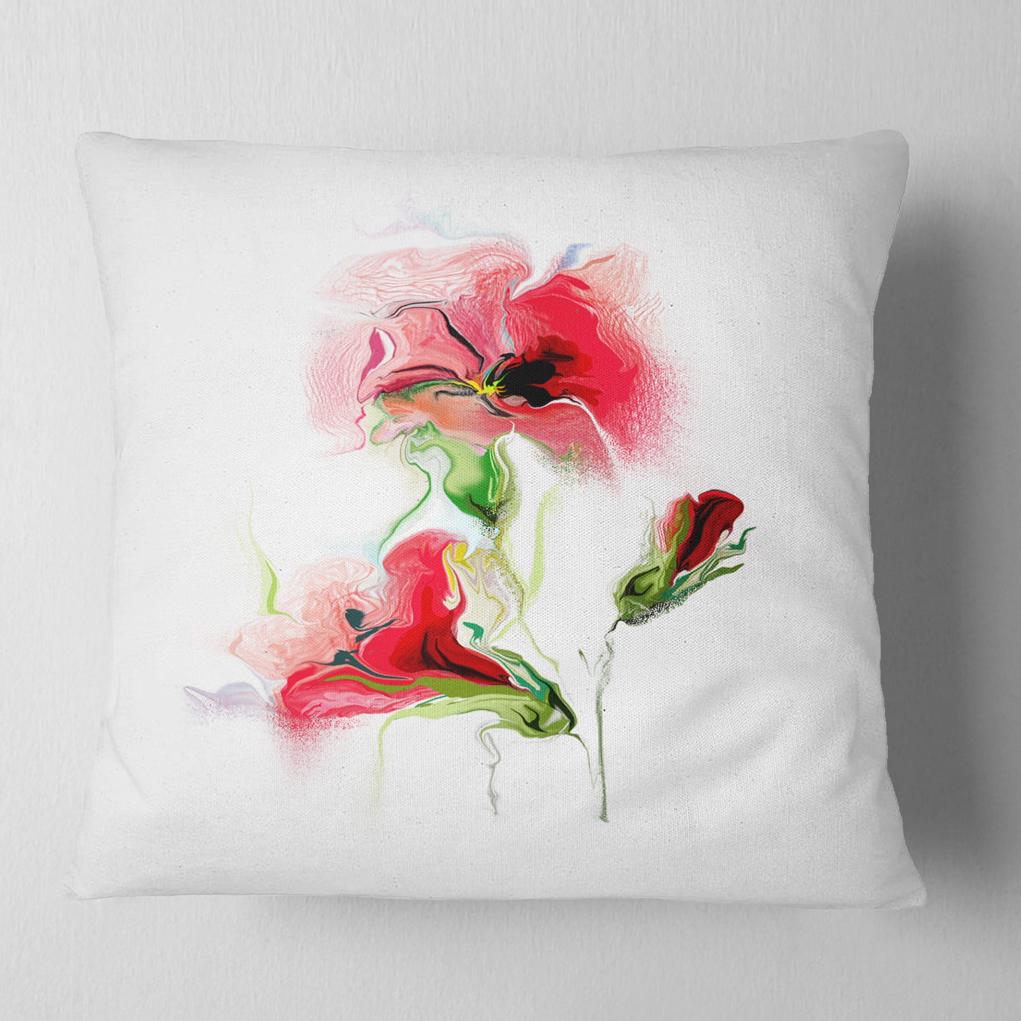 Designart Red Floral Watercolor Illustration - Animal Throw Pillow - 16x16