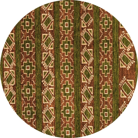 Ahgly Company Indoor Round Oriental Orange Modern Area Rugs, 6' Round