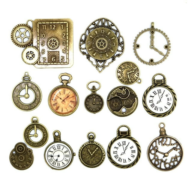20 Uds. De dijes variados de bronce envejecido, colgante con forma de cara de reloj, manualidades DIY, fabricación de joyas, colgantes Steampunk
