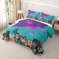 thumbnail image 3 of Erosebridal Neon Spider Web City Quilt Full for Boys Girl, Teal Purple Halloween Cartoon Town Full Bedspread Sets, 3pcs, 3 of 7