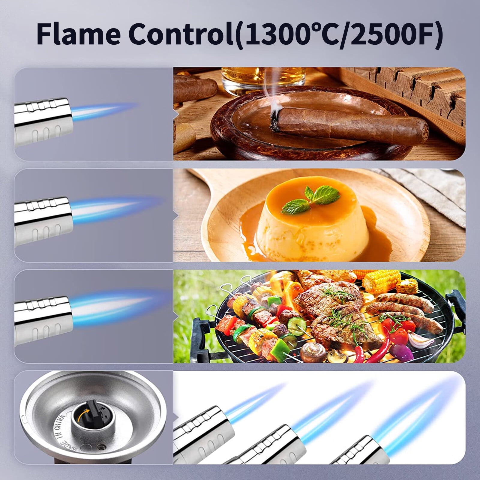 Culinary Butane Torch Blow Torch Lighter,Refillable Cooking Kitchen Torch with Safety Lock Adjustable Flame for BBQ,Creme Brulee,Baking,Cooking,Crafts,Cigar (Butane Gas not Included)