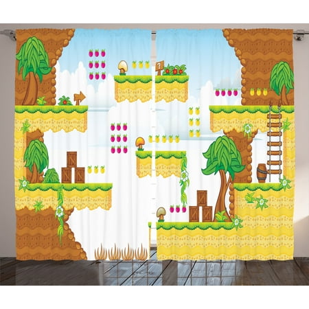 Video Games Curtains 2 Panels Set Cartoon Retro Computer Graphic