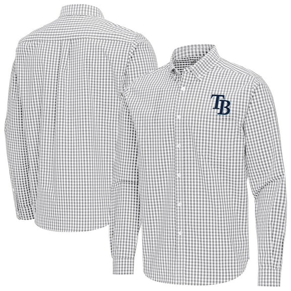 Men's Antigua Gray Tampa Bay Rays Ellis Woven Tri-Blend Button-Down Shirt