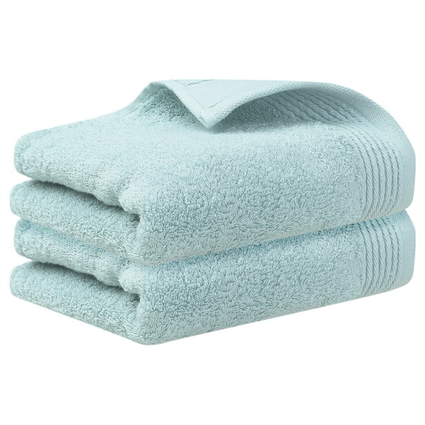 Toallas de mano de 2 piezas con patrón de rayas de algodón REGALWOVEN, toallas decorativas altamente absorbentes para el baño Turquesa 14" x 30"