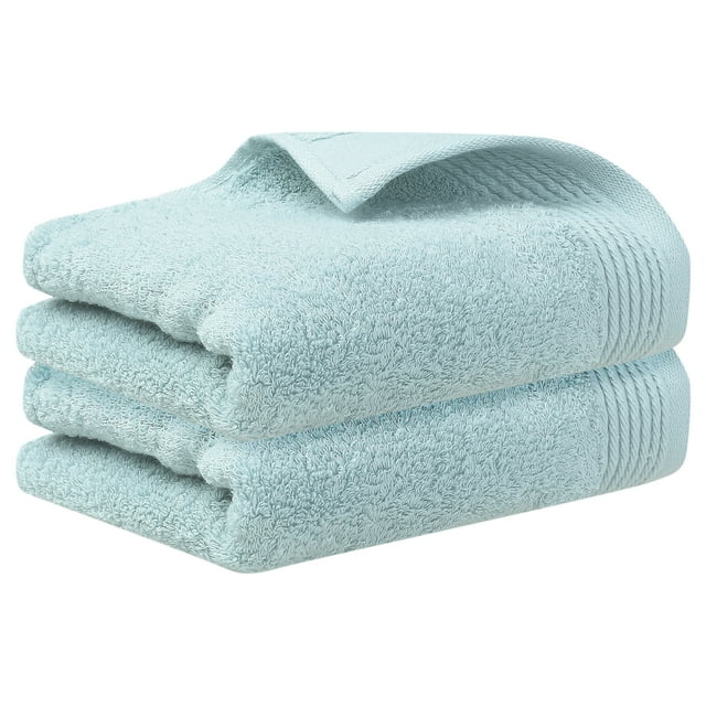 Toallas de mano de 2 piezas con patrón de rayas de algodón REGALWOVEN, toallas decorativas altamente absorbentes para el baño Turquesa 14" x 30"