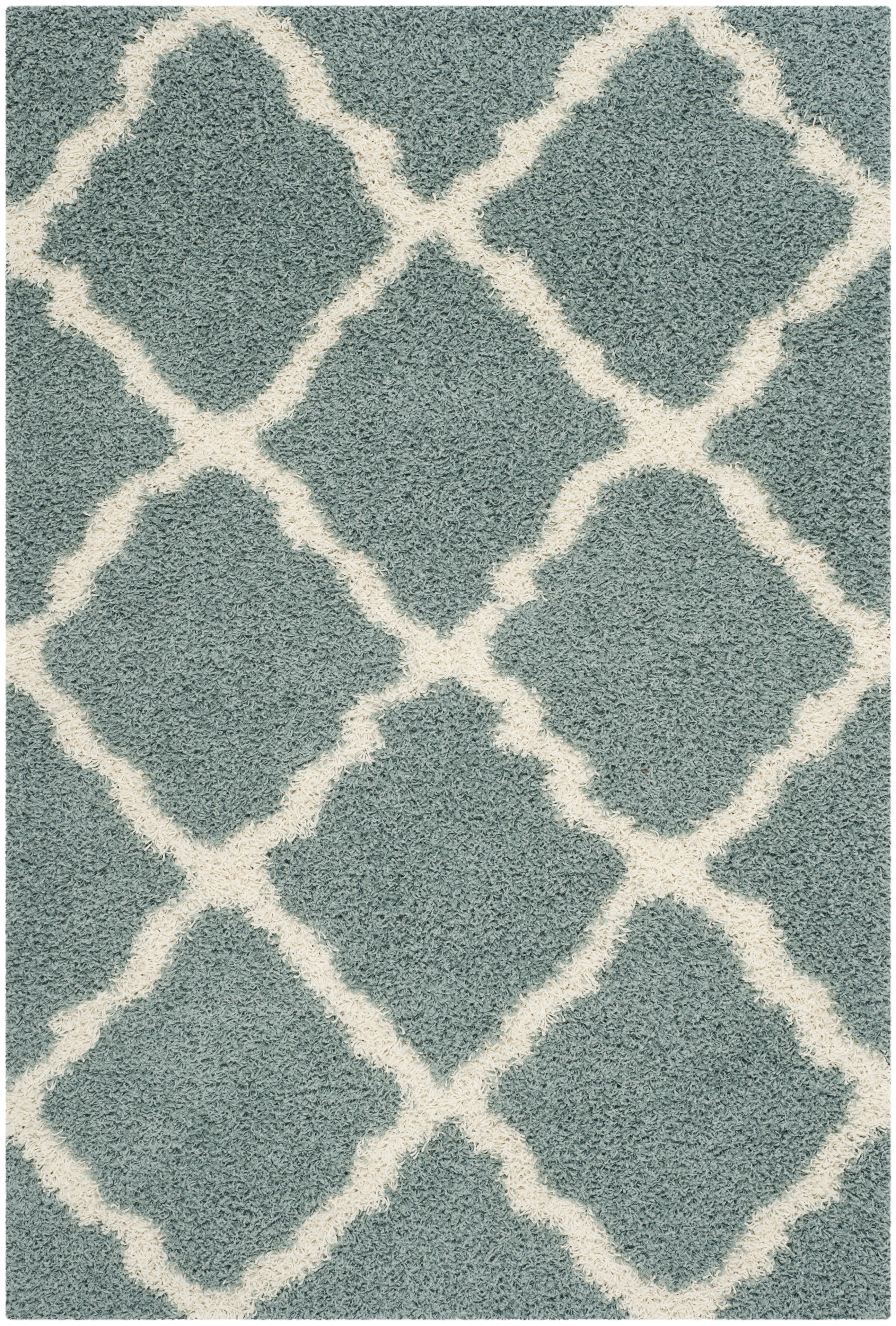 SAFAVIEH Daley Geometric Plush Shag Area Rug, Seafoam/Ivory, 4' x 6'