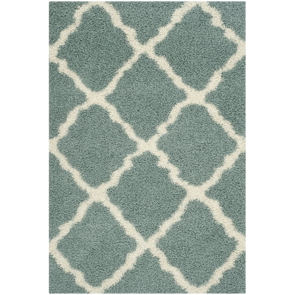 SAFAVIEH Dallas Logan Geometric Shag Area Rug, Seafoam/Ivory, 4' x 6'