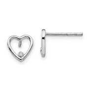 Sterling Silver White Ice Diamond Heart Post Earrings 8x7 mm (0.01 cttw, I1-I3 Clarity, I-J Color)