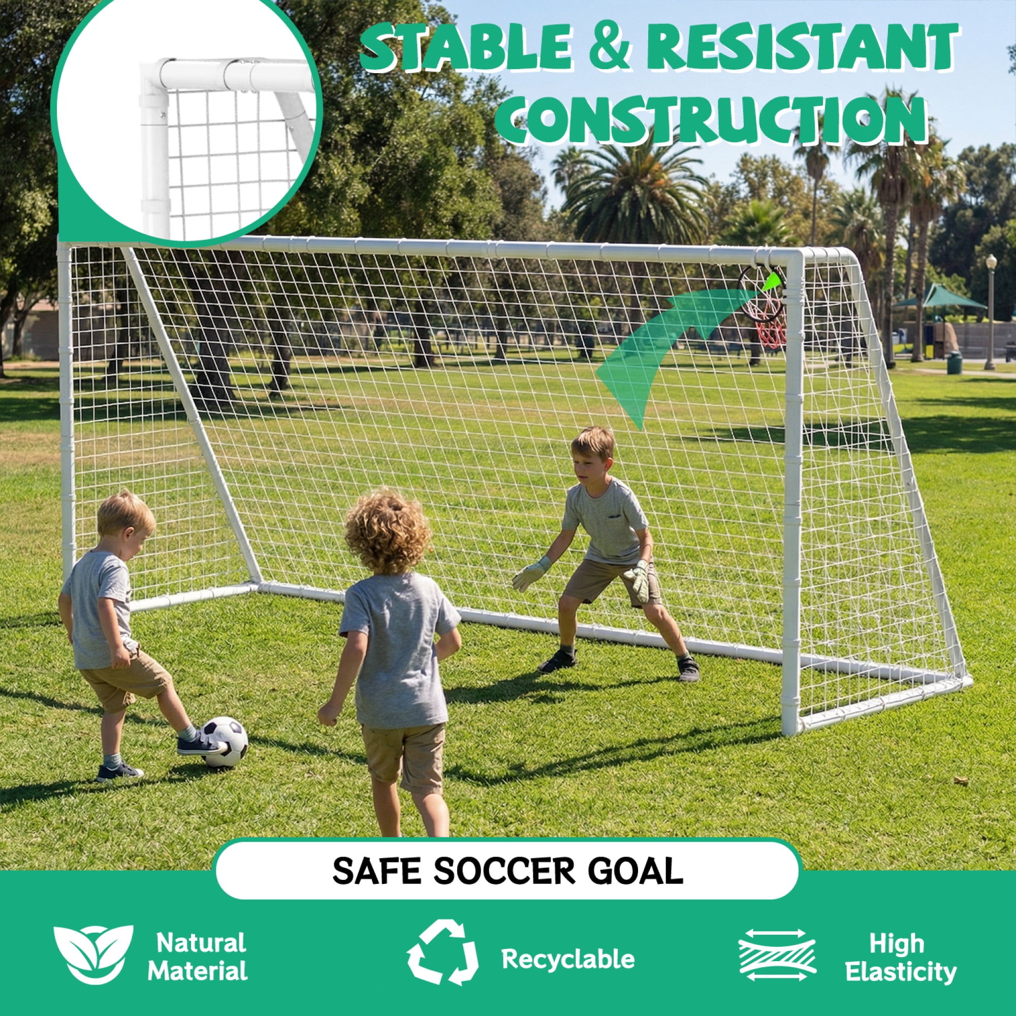 Leumius 7X16FT Soccer Goals for Kids,Portable Soccer Net with High-Strength Nets for Backyard,White