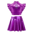 thumbnail image 4 of SiiRoh Girls Modern Jazz Latin Ballet Dance Outfits Sparkly Rhinestone Mock Neck Crop Top with Metallic Skirt Purple 8, 4 of 7