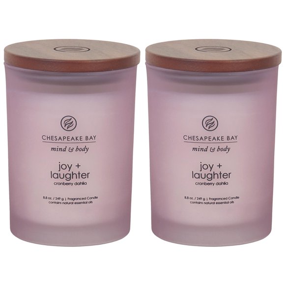 Chesapeake Bay Candle Joy + Laughter Scented Candles, Cranberry Dahlia Medium 2-Pack, Long Burn Time Home Décor
