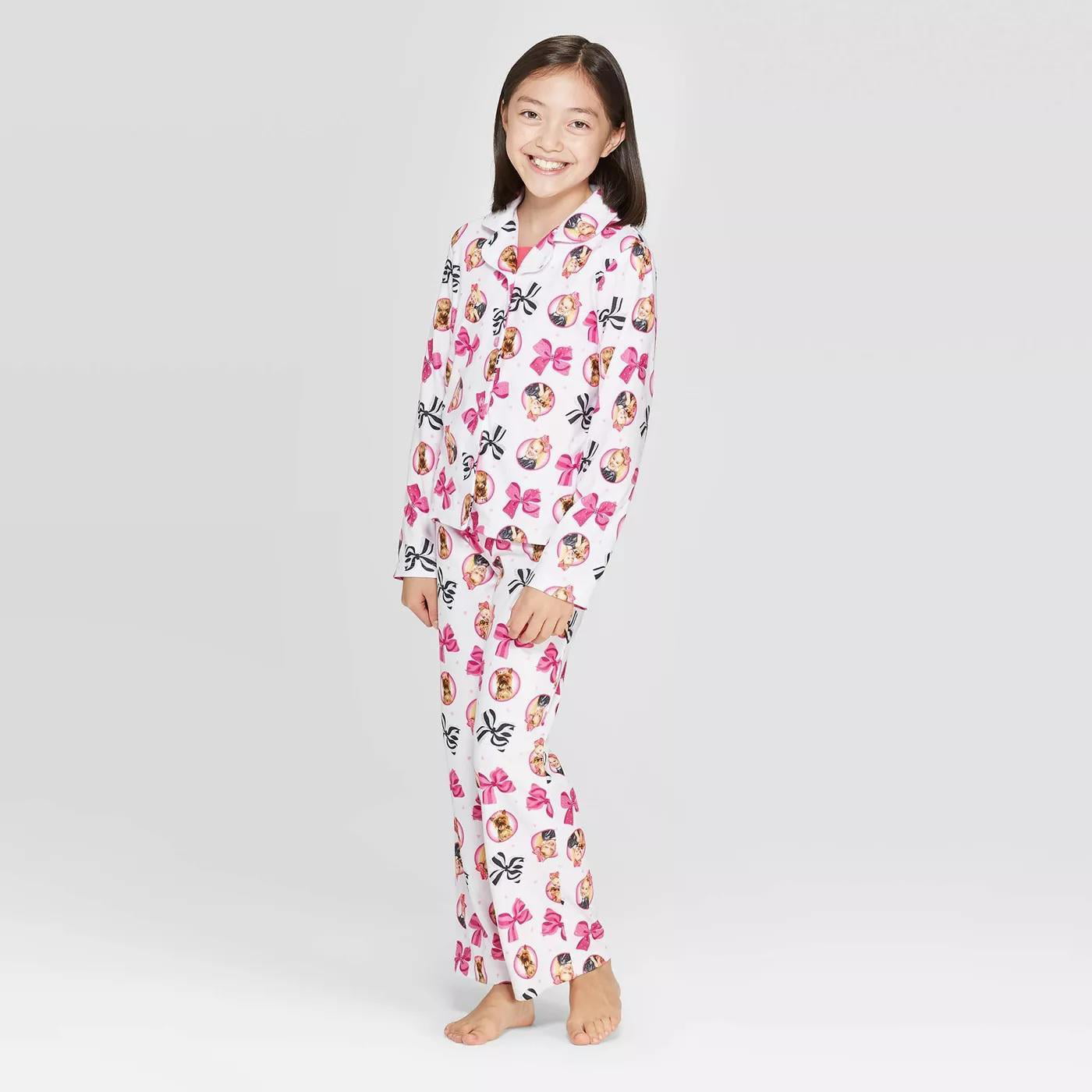 New JOJO SIWA Bow Bow Nickelodeon 2 pic Flannel Pajamas Sleepwear Set Size 6/6x 