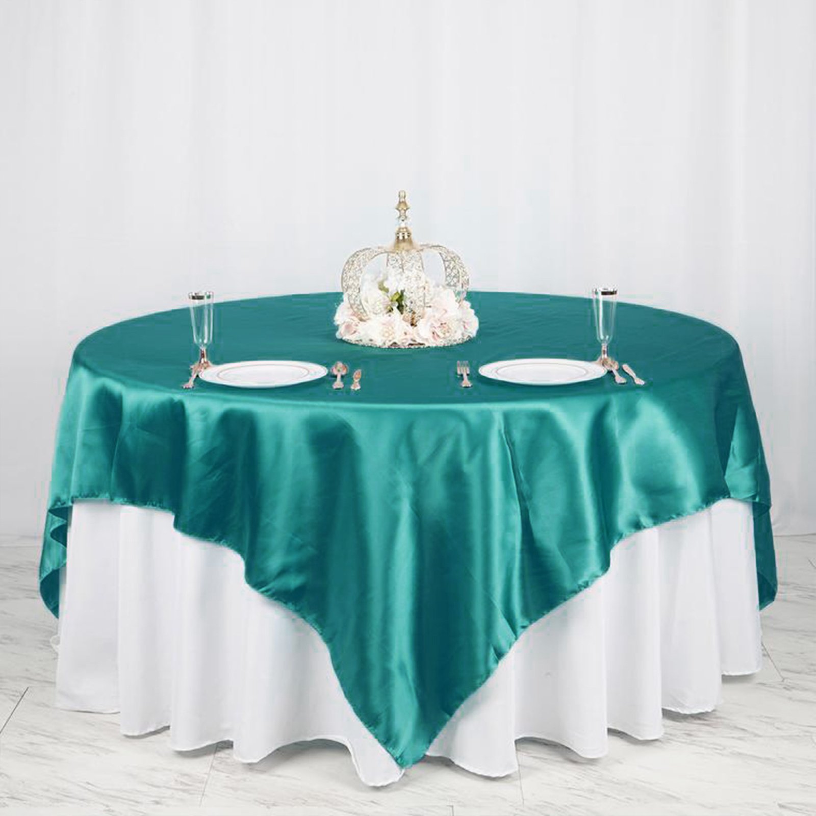 Efavormart 5pcs 72 Satin Square Tablecloth Overlay for Wedding Catering Party Table Decorations Silver Square Tablecloth Cover