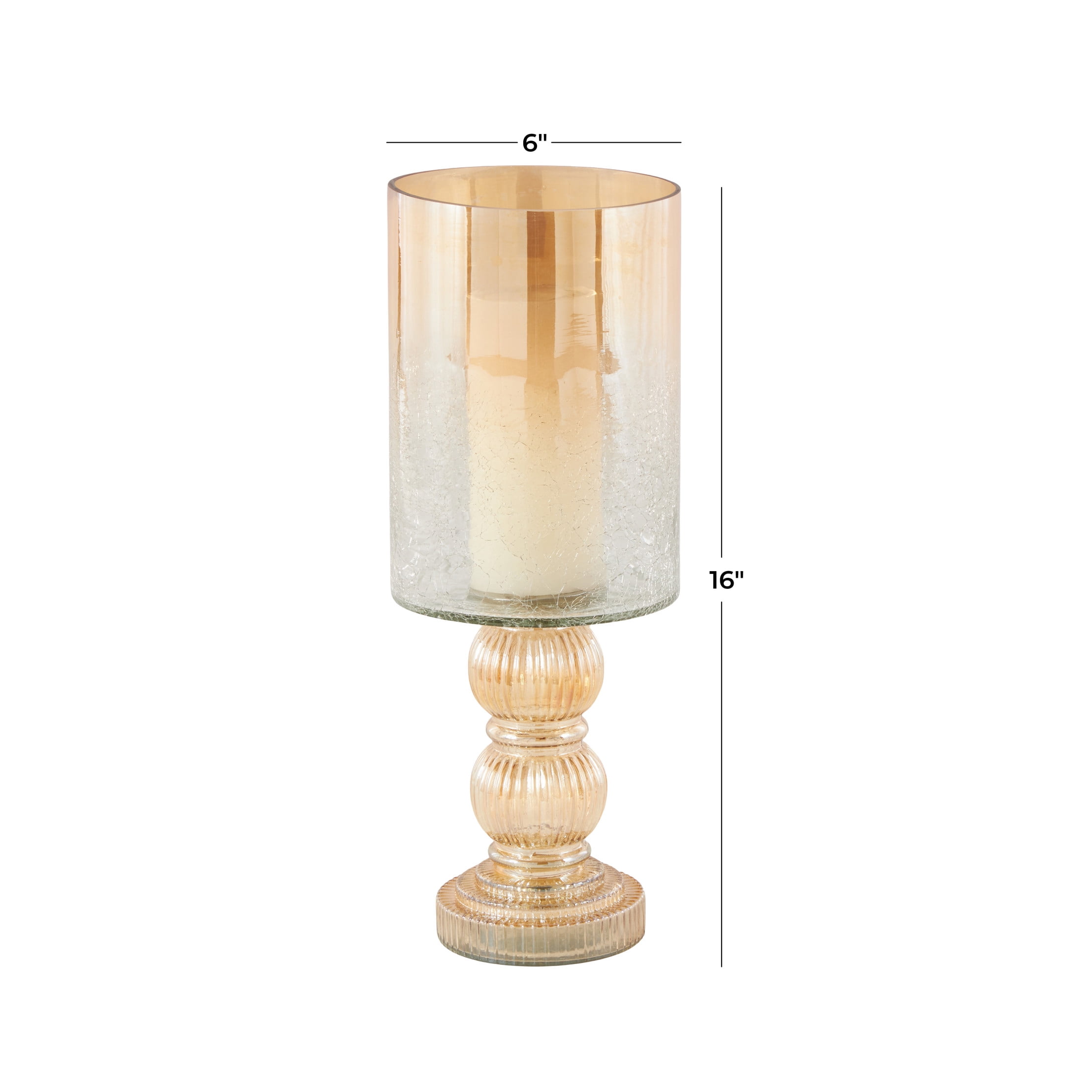 DecMode Gold Glass Handmade Turned Style Pillar Hurricane Lamp with Faux Mercury Glass Finish