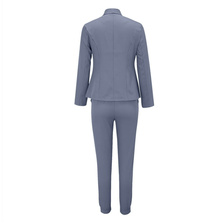 Yuwull Two Pieces Business Casual Outfits for Women Casual Light Weight  Thin Jacket Slim Coat Long Sleeve Blazer and Suit Pants Office Formal Sets  Gray 
