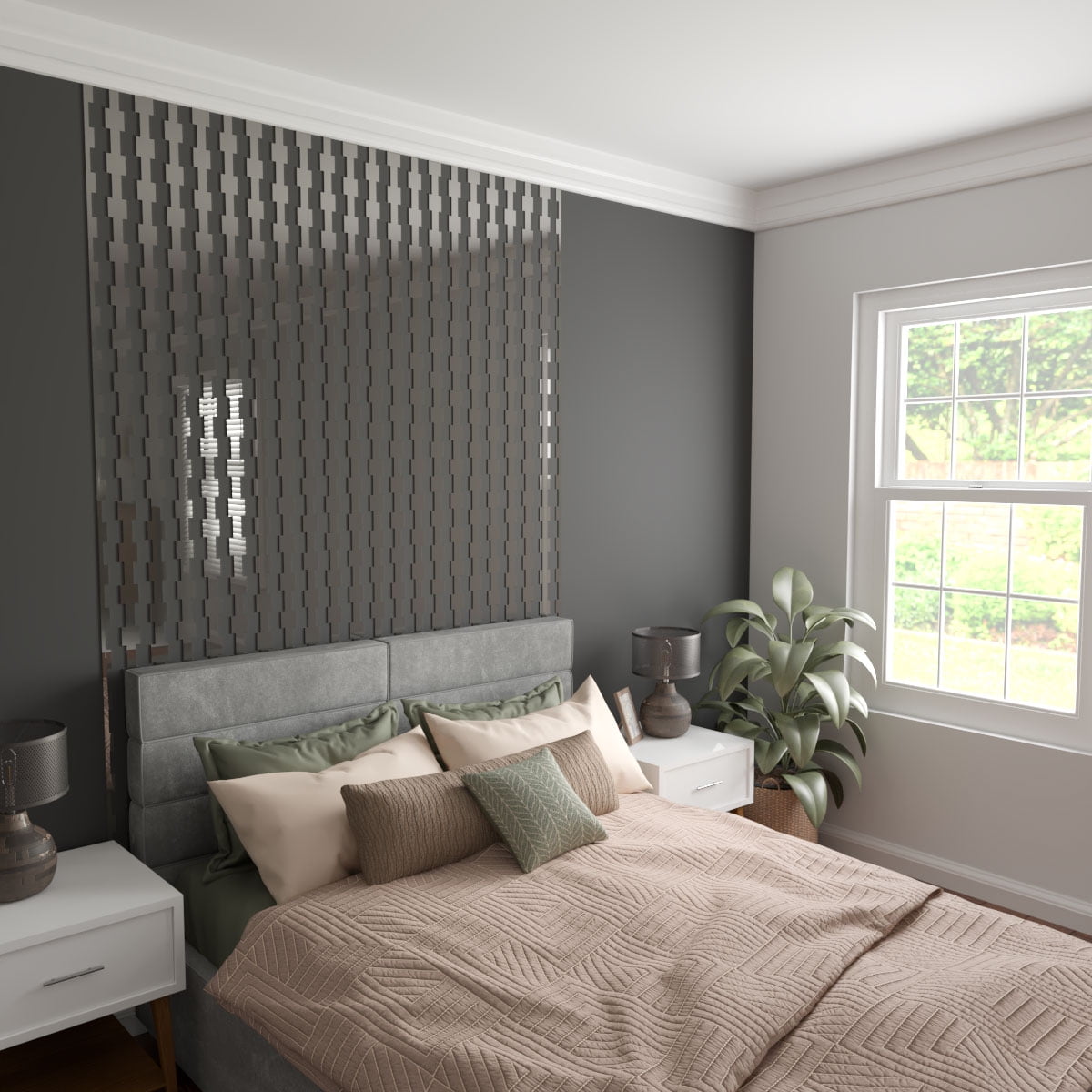 Ekena Millwork 94"H x 1/8"T Midland Adjustable Acrylic Decorative Slat Wall Panel Kit, Silver Mirror (contains 29 Slats + 1 Straight Edge Starter Slat)