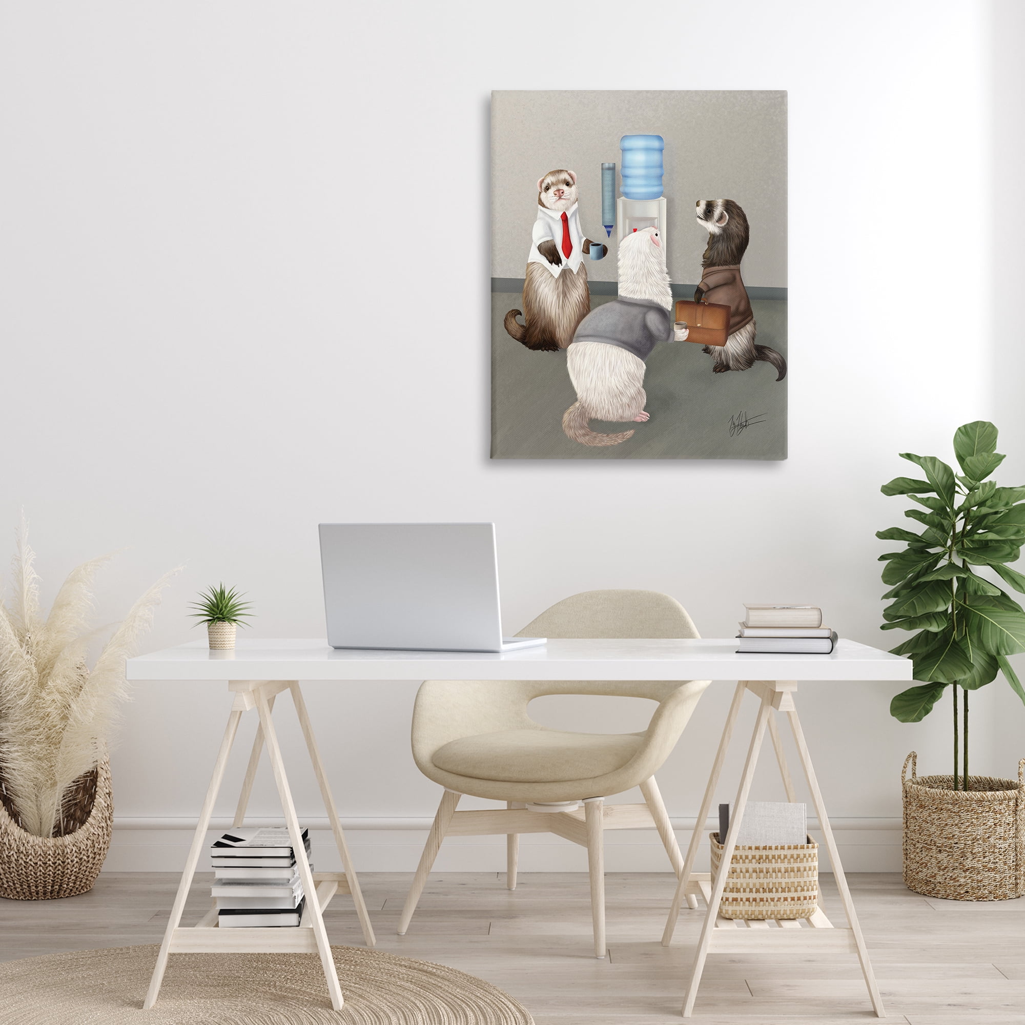 Stupell Industries Office Ferrets Water Cooler Animals & Insects Painting Gallery Wrapped Canvas Art Print Wall Art, 30 x 40