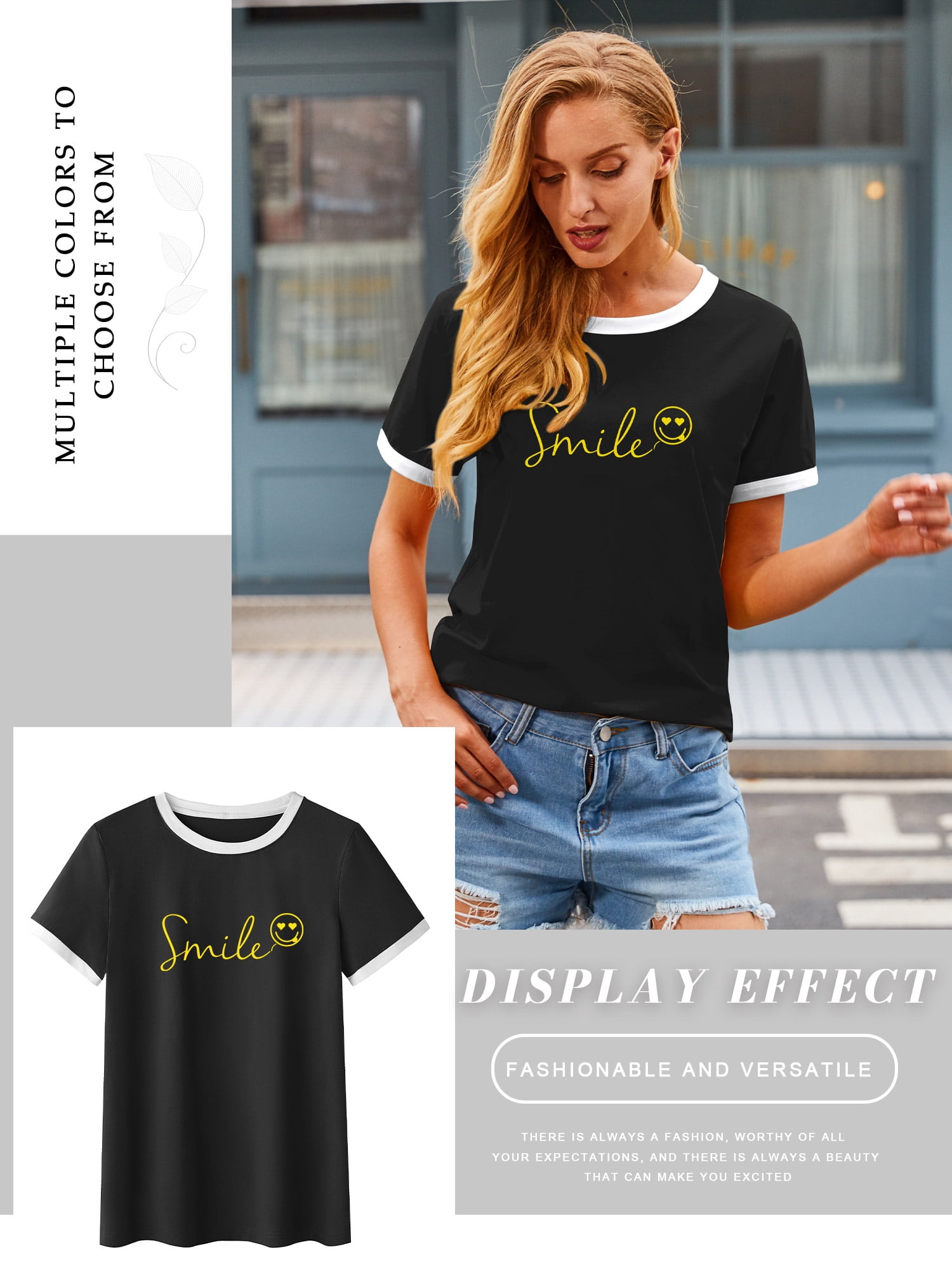 ZXSXSY Womens Summer Cute Smile Face Funny T-Shirts Trendy Graphic