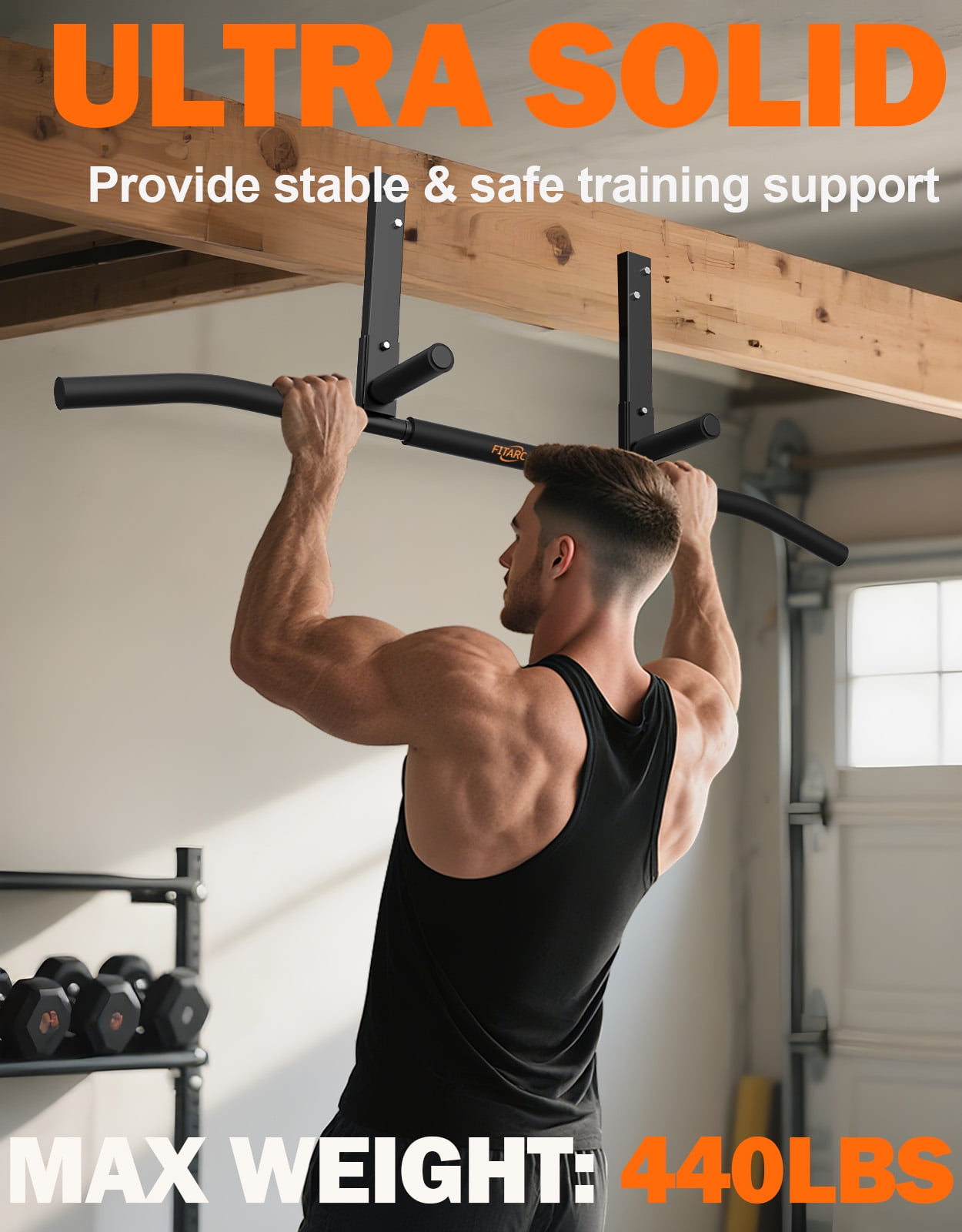 Fitarc Joist Mount Pull Up Bar, Chin Up Bar Ceiling Mount, Heavy Duty, Workout for Home Gym, 42 inch Wide -Patent Pending