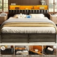 thumbnail image 6 of iSunirm Upholstered Twin Headboard with Hidden Drawer Storage, King Size Bed Headboard with Power Outlet and LED Light, Free Standable, Sturdy and Stable Meta Frame, Noisy Free, Gray Oak, 6 of 7