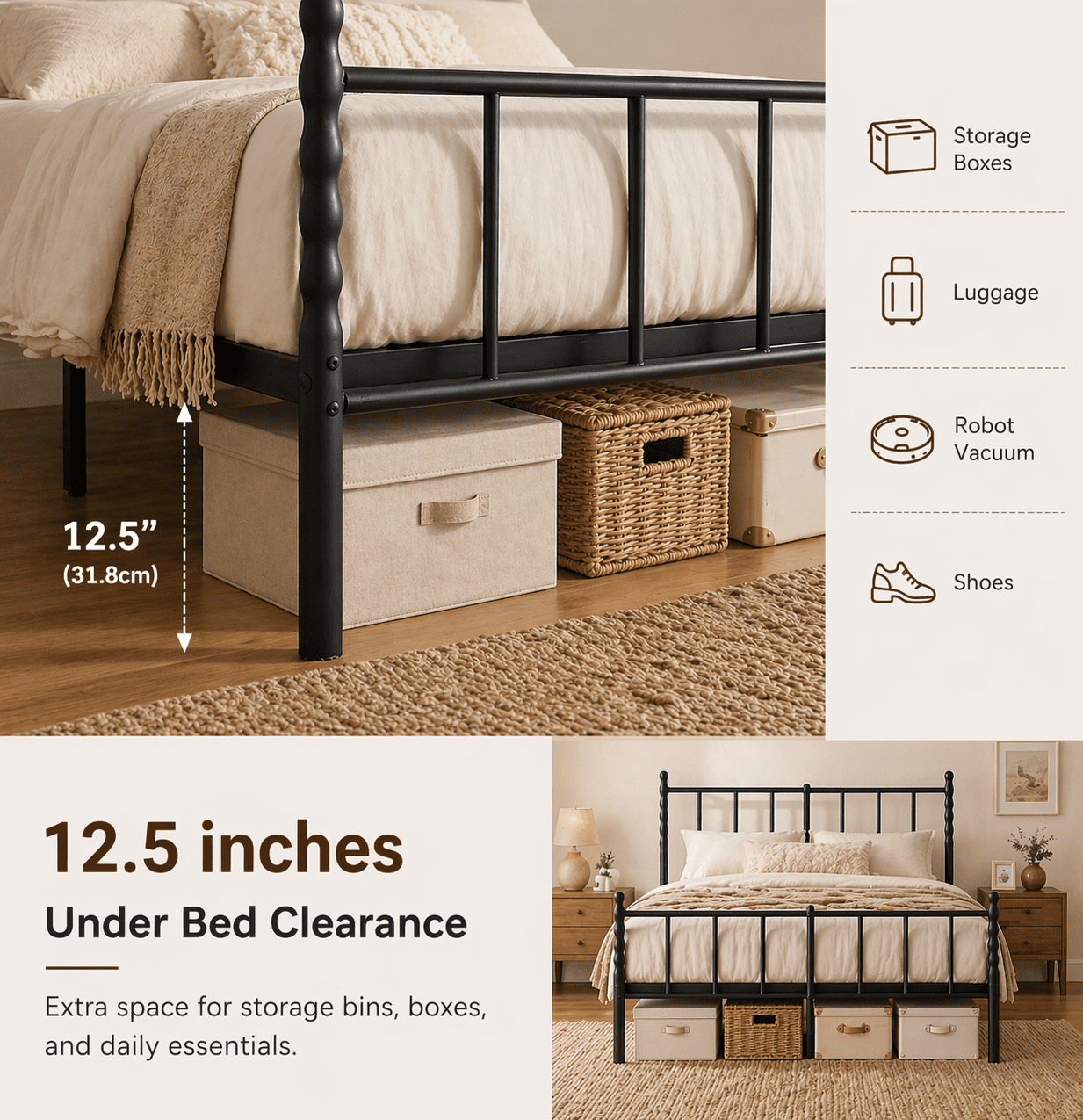 Bedsunus Classic Metal Platform Bed Frame with Headboard and Footboard, Heavy Duty Steel Mattress Foundation, No Box Spring Needed, Twin