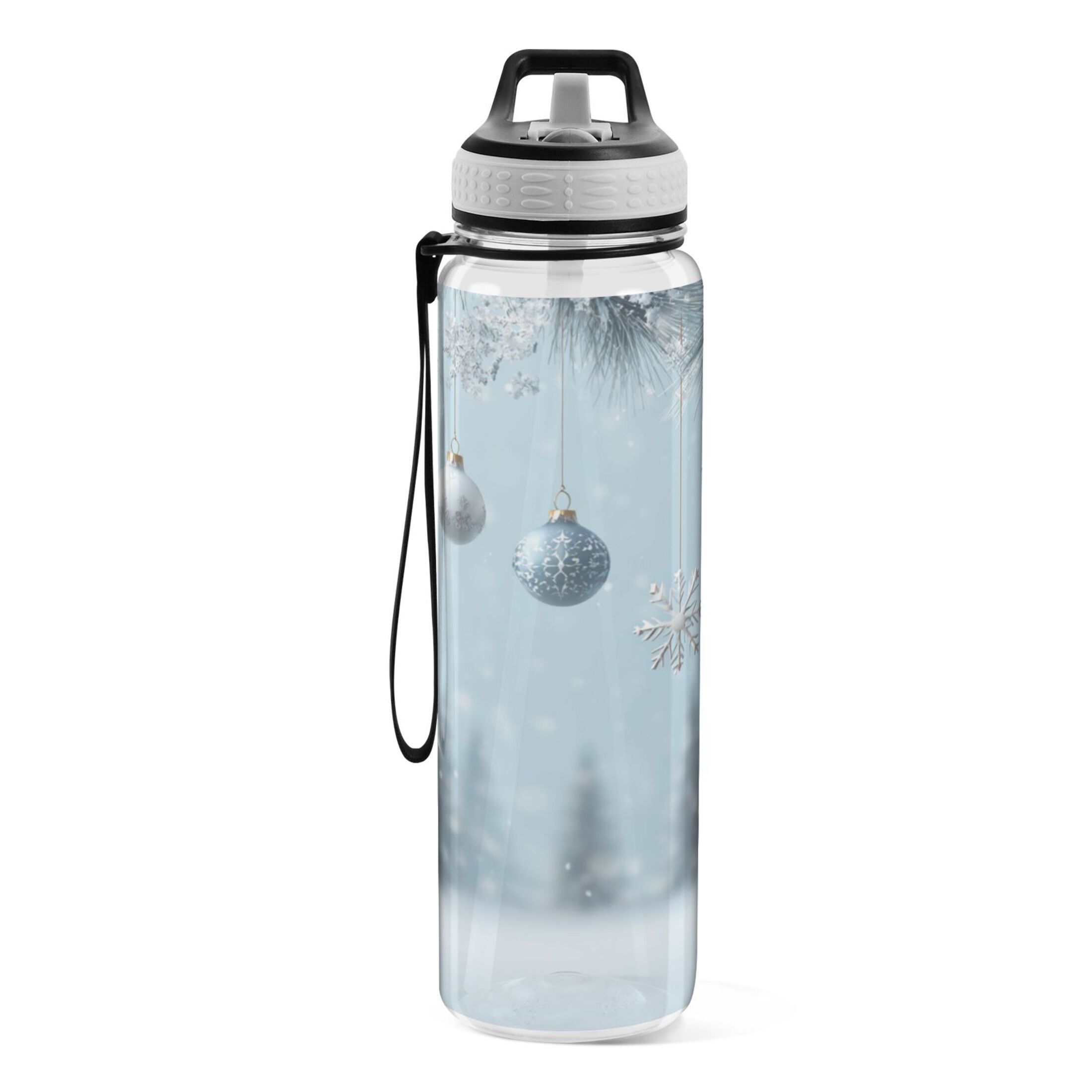 1000ML Transparent Sports Water Bottle with Handle & Straw Portable Water Bottle for Outdoor Camping Gym Glass Christmas Ornaments
