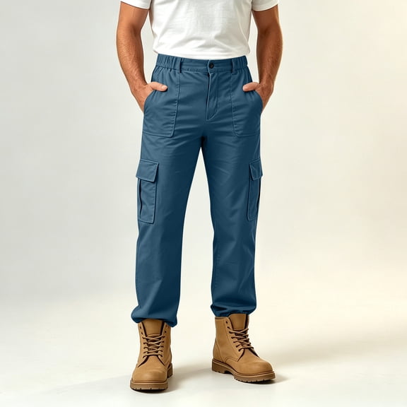LONKITO Cargo Pants for Men, Lightweight Multi Pockets Outdoor Hiking Pants Elastic Waist Straight Leg Work Pants, Size XL