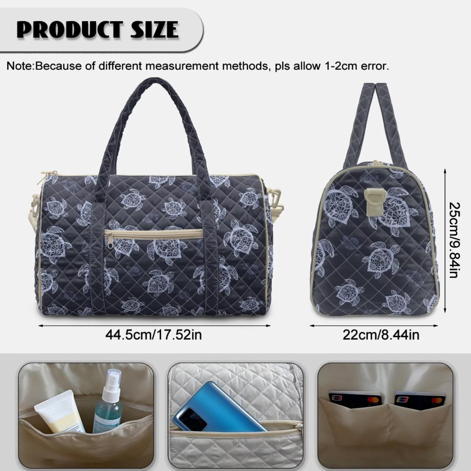 Chririnla Blue Turtles Print Modern Gym Bag Soft Duffle for Women Easily Portable Fitness Luggage with Quilting Design & Multi-Pockets Fits Exercise