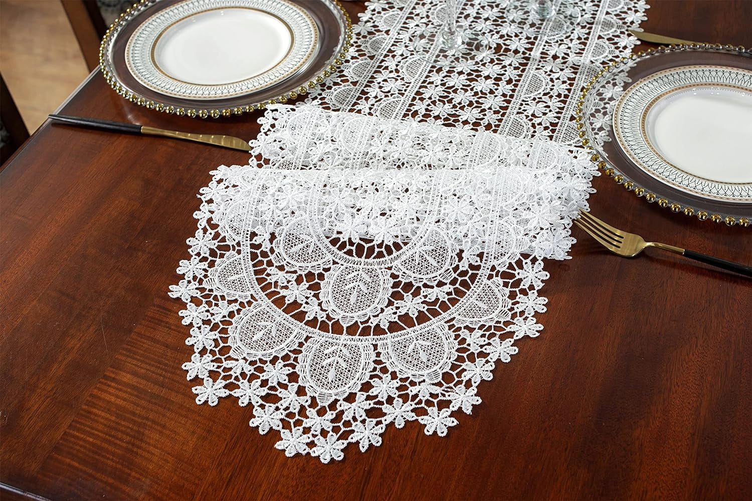 Lace Doily Table Runners Dresser Scarf Embroidered Flowers