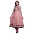 thumbnail image 1 of Bimba Kurti Longue Indienne Rose Saumon Floral pour Femmes Tenue de Fête Imprimée Sans Manches Robe Anarkali Kurti Moyen, 1 of 6
