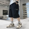 thumbnail image 2 of Zanarzt Boy Shorts Boy's Cargo Shorts Kids Athletic Basketball Bermuda High Waist Sweat Shorts with Pockets 15-16 Years,Black, 2 of 7