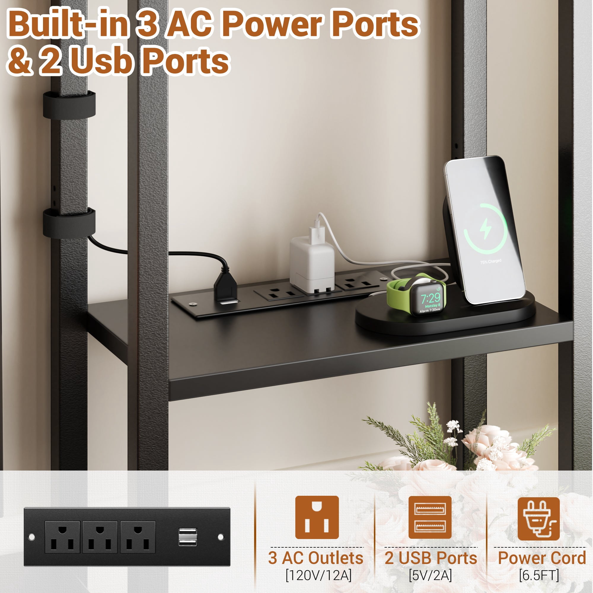 Homieasy Desk with Hutch & Power Outlets, 55.2'' Computer Gaming Desk with LED Lights and Drawers, Reversible Office Desk with Storage Shelves, Workstation Desk for Home & Office, Black