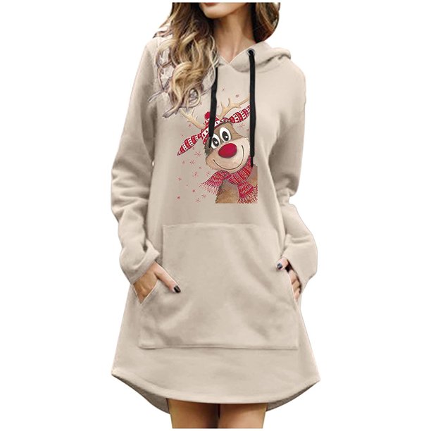 Vestidos de Navidad Para Mujer Elk Santa Print Pullover Dress Con Bolsillo Otoño Invierno Manga Larga Casual Sudadera Vestido Odeerbi ODB202772