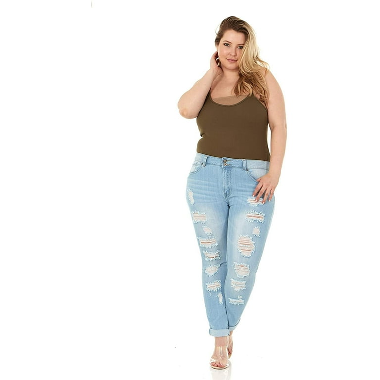VIP Jeans Women's Distressed Torn Plus Size Skinny Jeans Light Wash Plus  Size 18