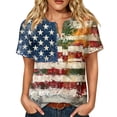 thumbnail image 3 of Summer Tops for Women 250 Anniversary USA Flag Short Sleeve Patriotic American Flag Stars Striped V Neck Button T Shirt 4th Of July Outfits for Women Business Work Shirts Khaki XL, 3 of 10