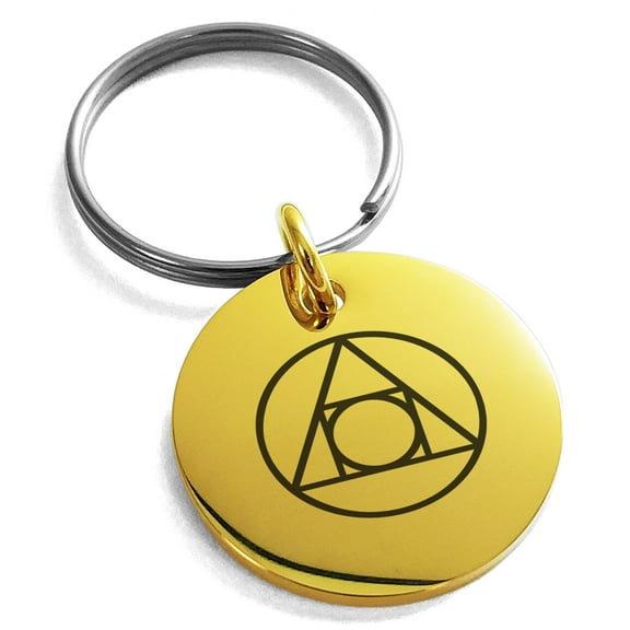 Stainless Steel Alchemy Engraved Small Medallion Circle Charm Keychain Keyring