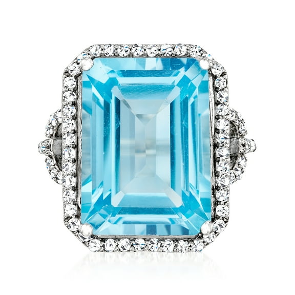 Ross-Simons 20.00 Carat Swiss Blue Topaz and .90 ct. t.w. White Topaz Ring in Sterling Silver, Women's, Adult