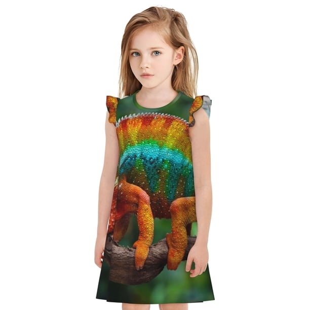 Balery Chameleon Camisón de princesa para niñas, pijama de algodón con mangas abullonadas, suave y bonito.-Medium