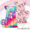 thumbnail image 4 of Jurebecia 2Pcs Girls Unicorn Nightgowns Soft Nightgown Flutter Short Sleeves Nightdress Nightie Dress Sleepwear Pajamas for Little Girls 120 CM 5-6 Years, 4 of 10