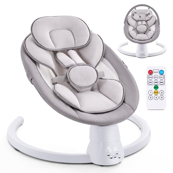 OTHER LOVE Electric Baby Swing for Infants, 5 Speeds Baby Swing with Remote Control, 10 Lullabies, Gray