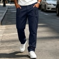 thumbnail image 3 of Men's Casual Cargo Pants Straight Leg Stretch Waist Zipper Pockets Cotton Work Pants S-3XL, 3 of 8
