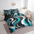 thumbnail image 3 of Manfei Cyan Stripes Bedding Comforter Set 7pcs for Adult, Abstract Ombre Queen Bedding Sets, Chic Geometric Reversible Queen Sheet Sets, Super Cozy Room Decor, 3 of 7