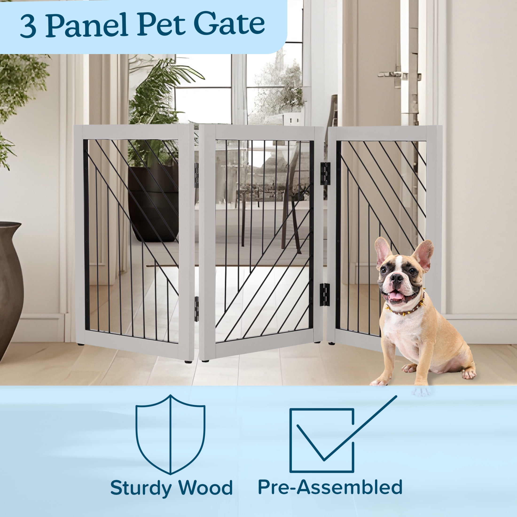 PETMAKER 3-Panel Freestanding Dog Gate - 55x24-Inch Foldable Indoor Pet Fence (White)