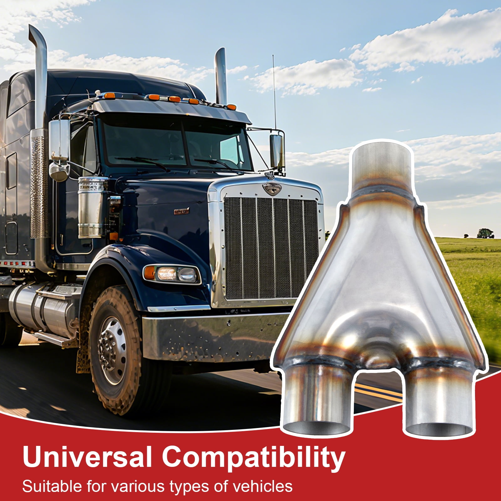 Universal Exhaust Y Pipe, 2.5" Inlet 2.5" Outlet, 10" Total Length, Stainless Steel Weld-On Exhaust Pipe Adapter/Crossover Tube, Fits Most Vehicles
